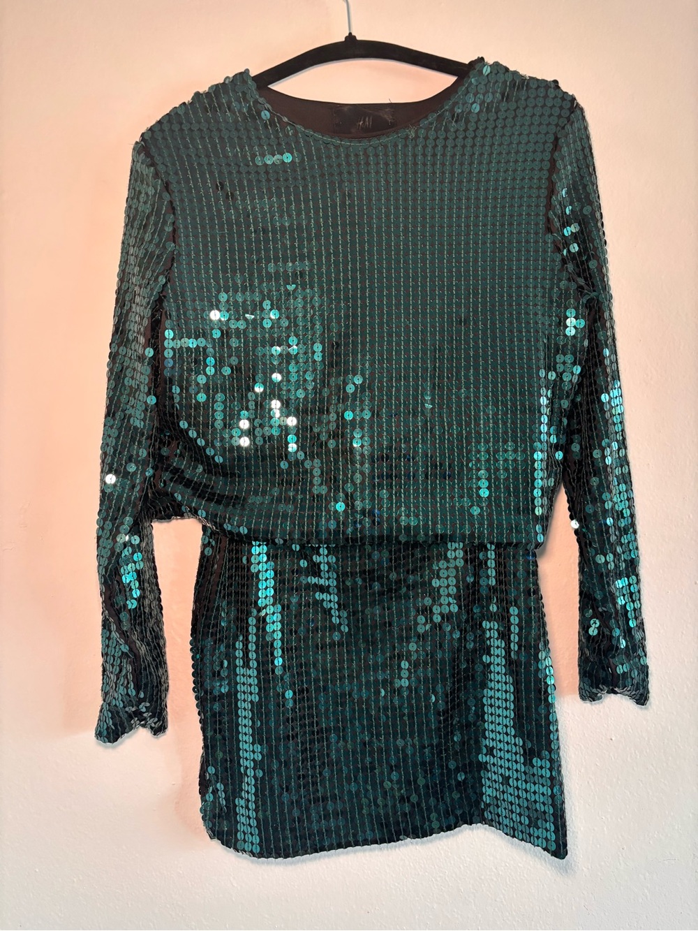 H&M Teal Sequin Long-Sleeve Skirt Set